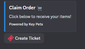 Claim Order message with the Create Ticket button